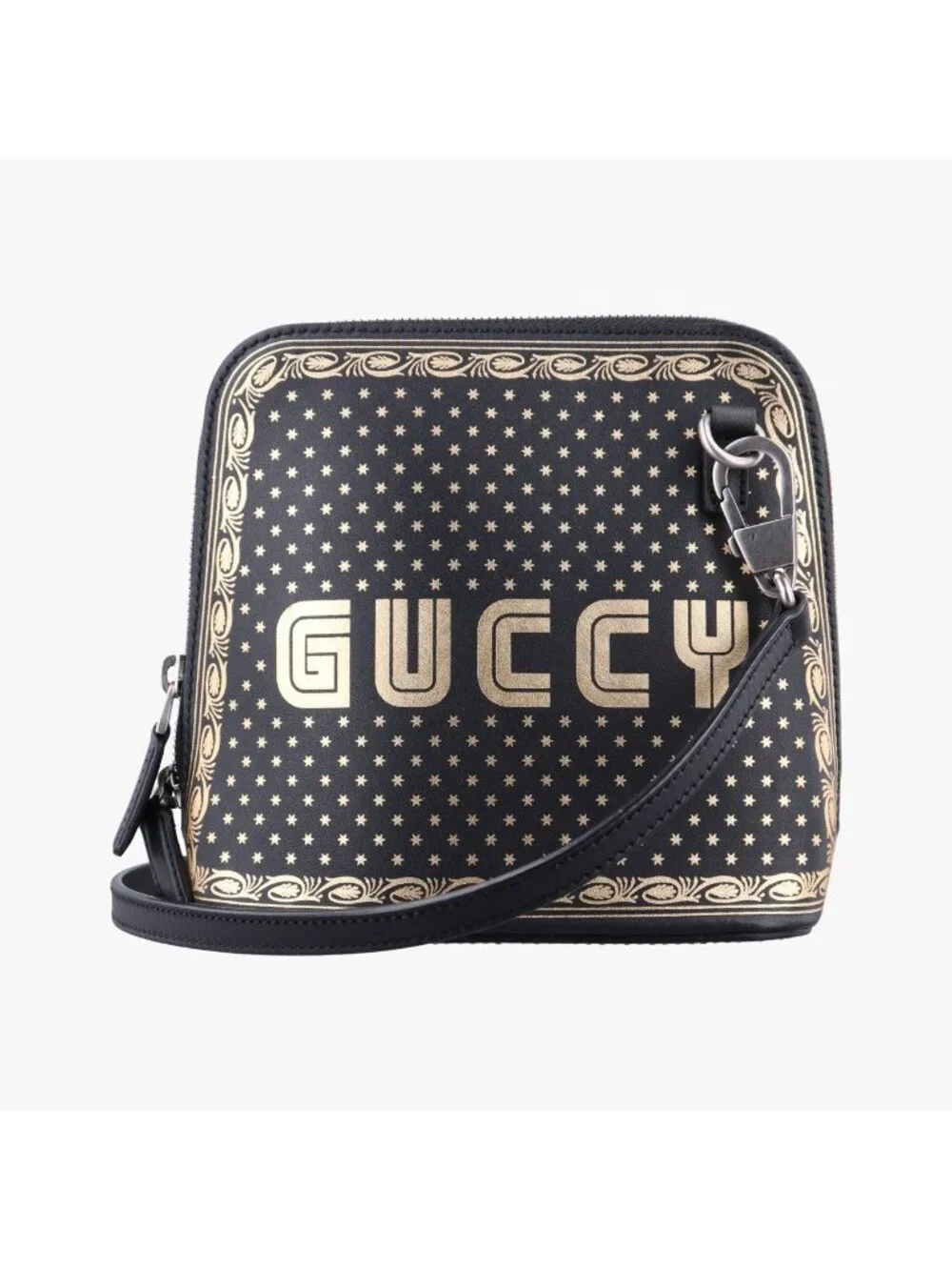 Gucci Sega Collaboration Guccy Print Black Leather Shoulder Bag